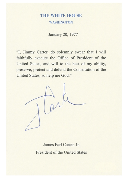 Jimmy Carter Signed Souvenir Presidential Oath of Office -- With JSA COA
